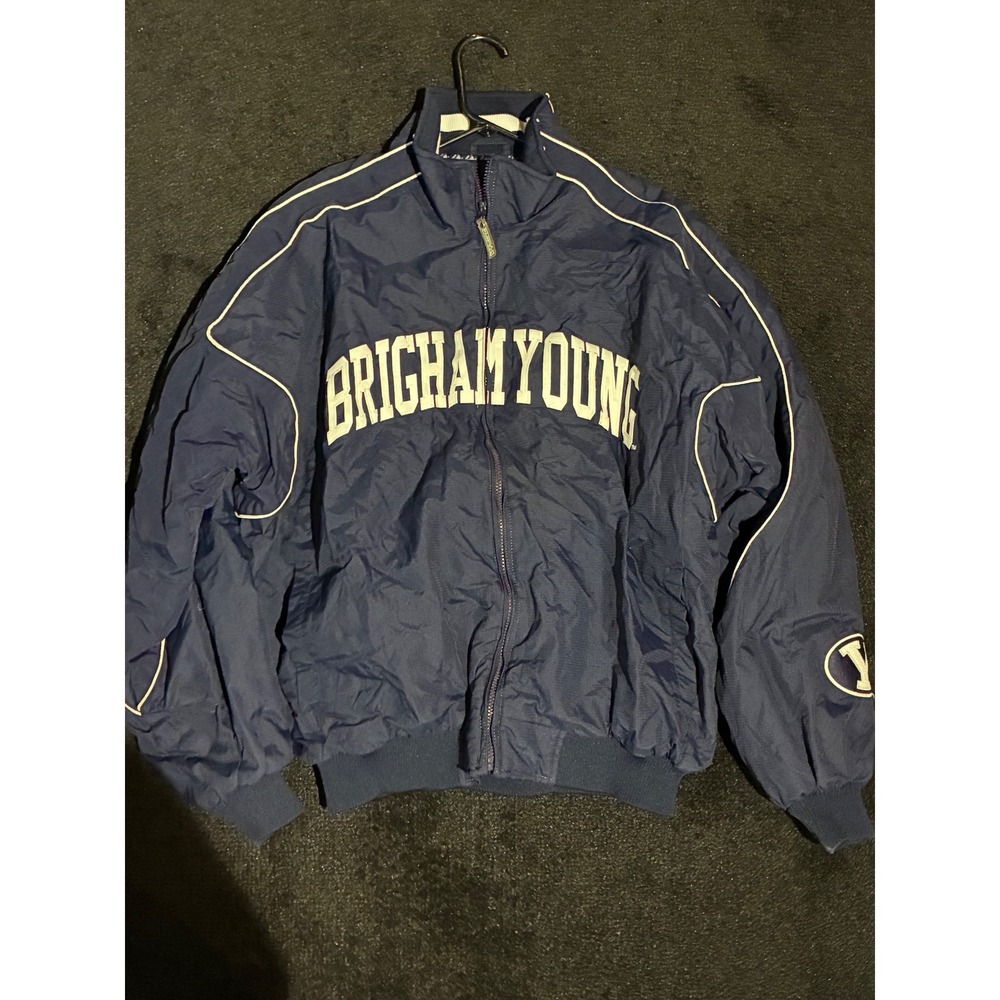 Majestic BYU Cougars Brigham Young University Windbreaker Jacket Navy Blue XL